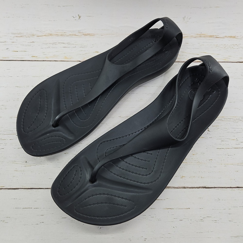 Crocs Serena Sexi Flip Womens Size 10 Black Thongs Flip Flops T-Strap Slingback